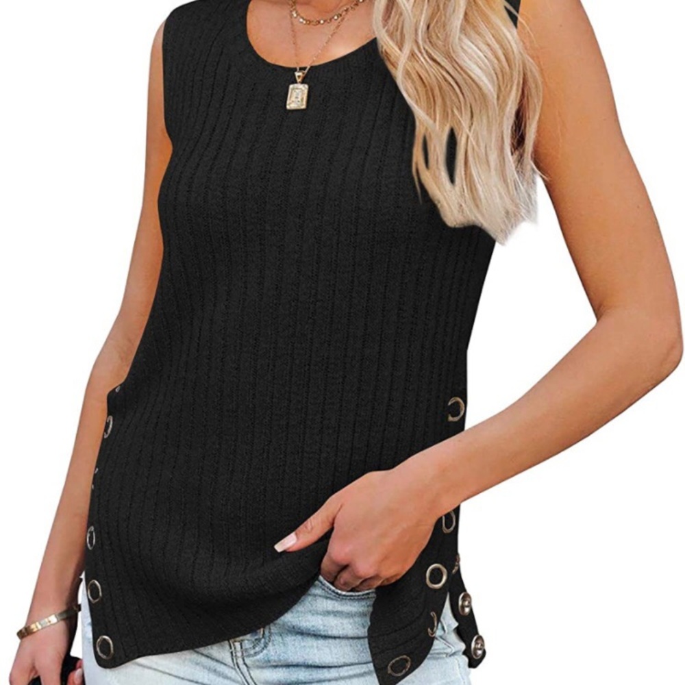 Womens Knit Tank Tops Crew Neck Sleeveless